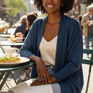 Jil Sander Teal Blue Cashmere Silk Open Cardigan Sweater